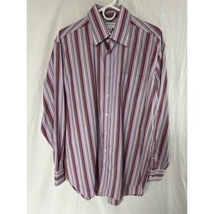 Alfred Dunhill London Mens Striped Button Down LS Shirt Purple Burgundy 16 R